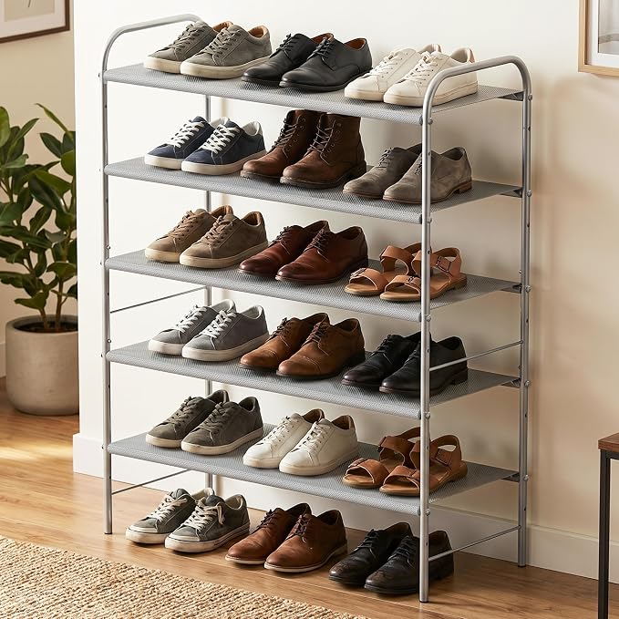 Simple Houseware 5-Tier Shoe Rack Storage Organizer, 15-24 Pairs, Grey | Space-Saving Shoe Shelf with Sturdy Metal Frame and Non-Woven Fabric Shelves for Entryway, Garage & Corridor