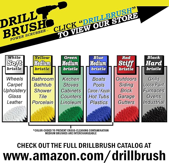 Drillbrush Boat Detailing Kit for Cordless Drill - Power Swimming Pool Tile Cleaner Brush Set - Crevice Cleaning Brush for Electric Drill - Small Power Scrubber for Grout - Spin Scrubber Attachment