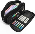 SUNEE Pencil Case, Large Capacity Pencil Pouch, Aesthetic Big Pen Bag, Soft Corduroy Pen Box for Office Stationery Organizer School Supplies Multifunctional for Teen Boys Girls Women Men, Jet Black