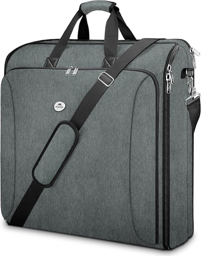 MATEIN Travel Garment Bag, Large Suit Bag Travel Up to 6 Suits, Grey | Wrinkle Free, 2 in 1 Hanging Luggage, Folding Suitcase, Cover for Shirts Dresses Coats, For Business Trips, Adjustable Strap