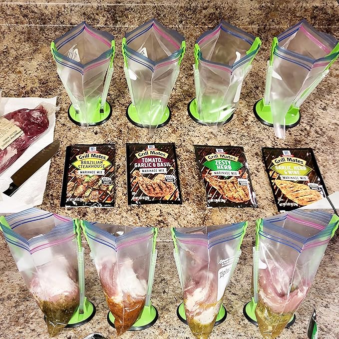 Ruibo Baggy Rack Holder For Food Prep/Ziplock Bag, Meal Planning/Plastic Freezer Bag Holders Stand, Green, Pack of 4-4 Pcs