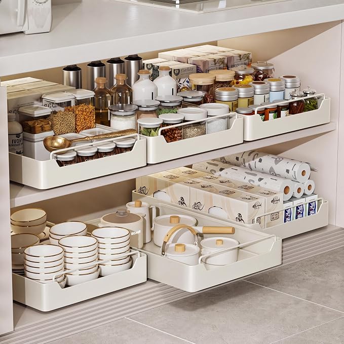 Garvee 15.7'' Pull Out Cabinet Organizer Fixed with Adhesive Durable Film,Sliding Drawers for Cabinets,No Drilling Required-Stainless Steel Material,Can Be Used for Cabinets, Bathroom Sinks