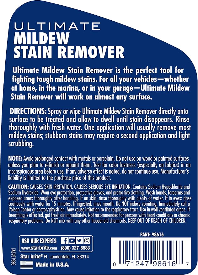 STAR BRITE Ultimate Mildew Stain Remover - Fast Acting Gel Spray Formula Stays On Stains Longer To Reduce Scrubbing 16 OZ (098616)