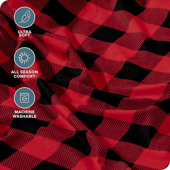 Bare Home Twin XL Sheet Set - 1800 Ultra-Soft Microfiber - Deep Pockets - Easy Fit - Extra Soft - 3 Piece Set - Bed Sheets (Twin XL, Buffalo Plaid - Red/Black)