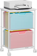 Sbanmao Letter/Legal Rolling File Cabinet, Rolling File Cart with 2 Drawers Filing Cabinet for Home Office, Hanging File Folders Organizer for Under Desk Storage, Mobile Printer Stand, White
