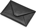 HISCOW Italian Pebbled Leather Business Card Holder, Minimalist Full Grain Envelope Card Case with Hidden Magnetic Closure, 0.19 Inch Slim Front Pocket Wallet for Men and Women, Nero Black