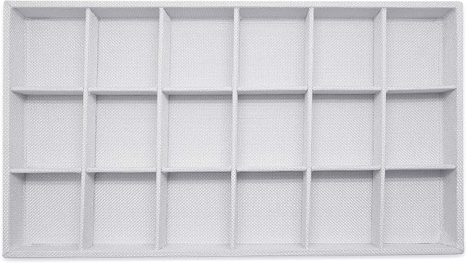 The Display Guys - Stackable Jewelry Tray and Organizer - for Drawers, Dressers, Store Display (18 Compartments, White Burlap)