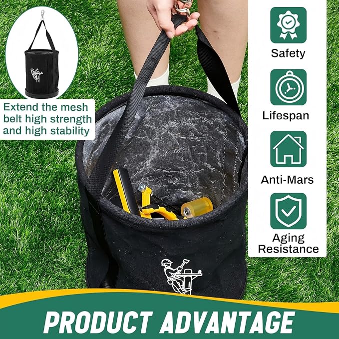 1 Pack 15" x 12" Canvas Tool Bucket Bag, Heavy Duty 150 Lbs Load Capacity, Truck Tool Organizer with Plastic Bottom Metal Hook for Linemen Electricians & Construction Workers (Black)