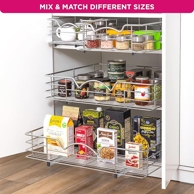HOLDN’ STORAGE Pull Out Cabinet Organizer, Slide Out Drawer for Kitchen Cabinets & Pantry, Roll Out Shelf for Pots, Pans & Under Sink Storage, Heavy-Duty Full-Extension, 28" W x 21" D x 5" H
