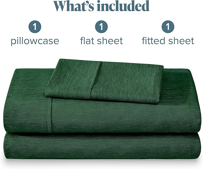 Bare Home Twin Sheet Set - 1800 Ultra-Soft Microfiber Double Brushed - Deep Pockets - Easy Fit - Extra Soft - 3 Piece Set - Bed Sheets (Twin, Heathered Forest Green)