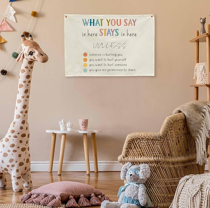 Classroom Wall Flag Decor-Teacher Gift-Inspirational Back to School Wall Banner Decor-What You Say in Here-Hanging Rectangular Canvas Banner for Classroom Teacher Office Reading Corner