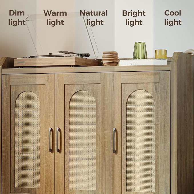 Mericonia Rattan Shoe Storage Cabinet, Farmhouse Shoe Cabinets Storage for Entryway, Boho Wooden Shoe Rack with 3 Doors for Entryway, Hallway (Natural, 3 Door)