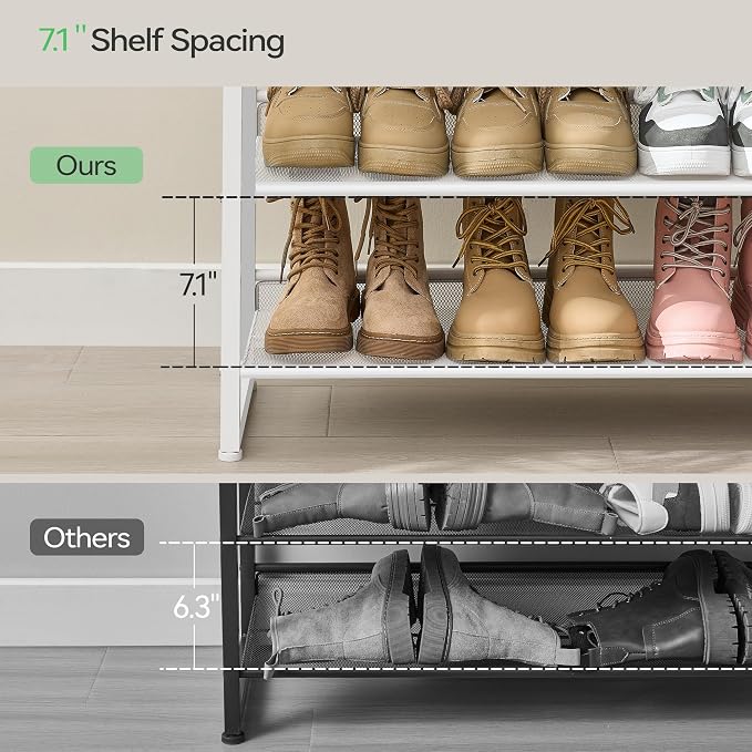 Nunsino Shoe Rack, Long Shoe Organizer,Max Holds 62 Pairs,10 Tier Metal Shoe Storage Shelf,5-Tier Stackable Shoes Organizer for Garage, Entryway,White