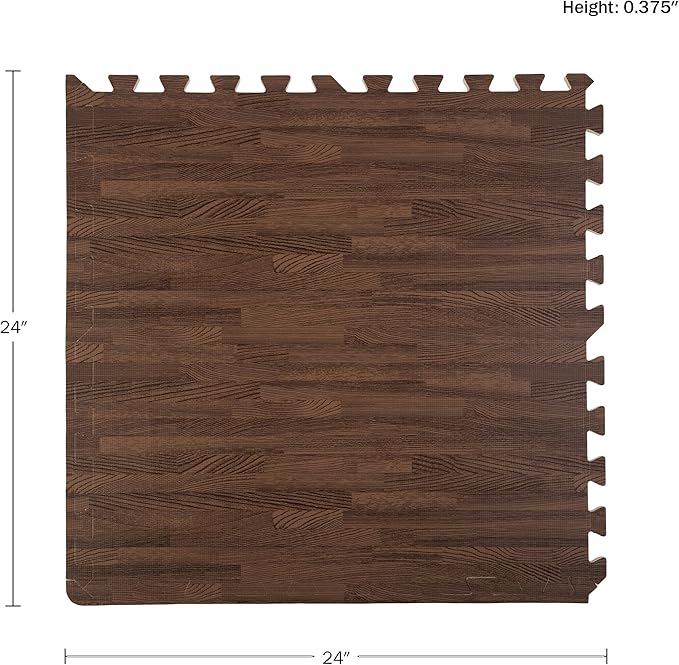 Foam Floor Tiles - 96sqft Wood Grain Interlocking Foam Tiles with Border - Foam Play Mat Playroom or Gym Flooring for Home Gym by Stalwart (Dark)