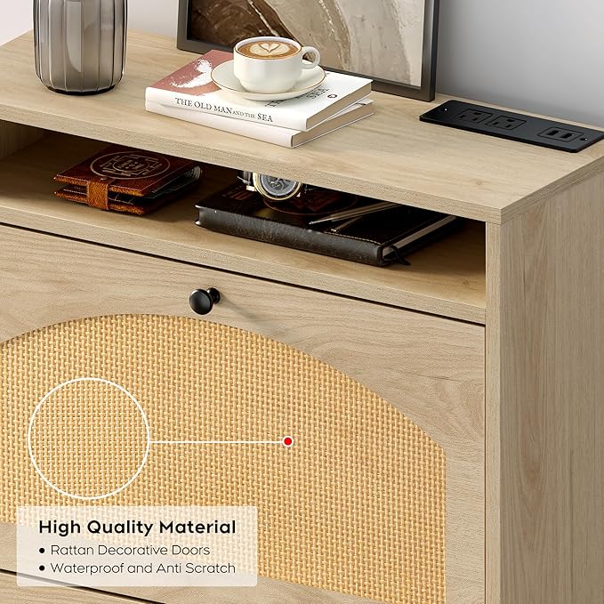 GIA Modern Minimalist Storage Cabinet with Rattan Design, Natural, 2-Door