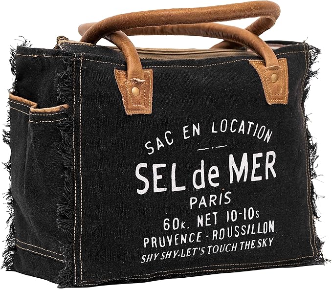 Shy Shy Bags Sel De Mer Canvas & Cowhide Tote Bag - Upcycled Radiant Leather Hand Bag