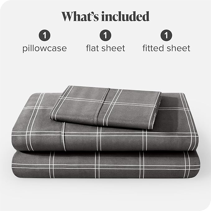 Bare Home Twin Sheet Set - Luxury 1800 Ultra- Soft Double Brushed Microfiber - Deep Pockets - Easy Fit - 3 Piece Bedding Sheet Set (Twin, Modern Plaid - Grey/White)