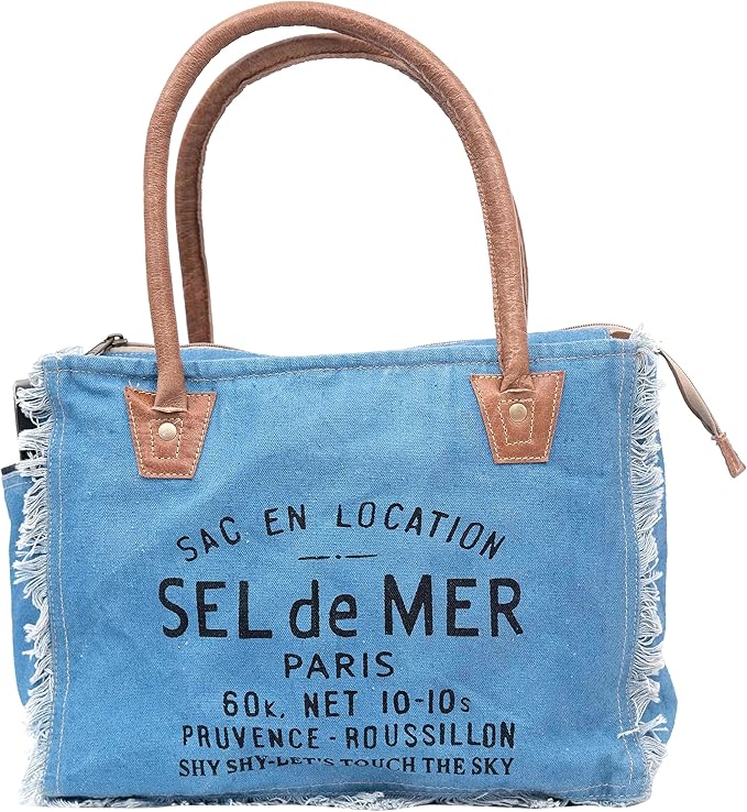 Shy Shy Bags Sel De Mer Canvas & Cowhide Tote Bag - Upcycled Radiant Leather Hand Bag