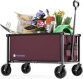 29.3" Collapsible Wagon Cart, 150L Heavy Duty Folding Utility Wagon with Wheels, 260 lbs Load, Portable Rolling Cart for Garden, Shopping, Sports, Camping, WineRed