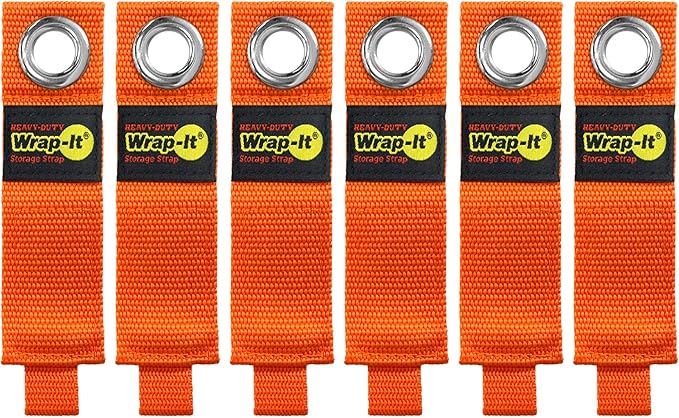 Heavy-Duty Wrap-It Storage Straps - 10-inch (6-Pack) Blaze Orange - Garage Organizer and Electric Cord Holder for Garage Essentials