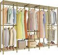Higeego H5 Large Wire Garment Rack, Heavy Duty Clothes Racks, Wardrobe Closet Rack for Hanging Clothes, Freestanding Clothing Racks with Adjustable Shelf, 93.3" Wx15.7 Dx75.4 H, Gold, Load 1400 lbs