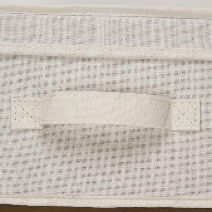 Household Essentials 111 Storage Box with Lid and Handle - Natural Beige Canvas - Medium,Natural Trim