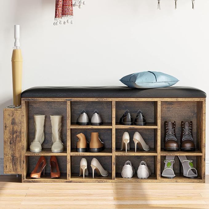 IRONCK Shoe Storage Bench with Open Shelves for Entryway and Hallway | Small space friendly