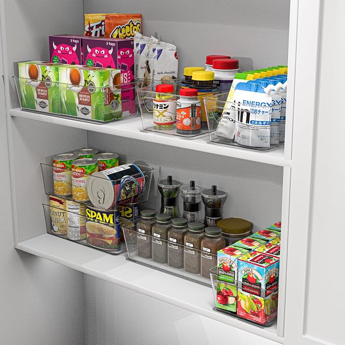 Simple Houseware 4 Pack Clear Fridge Storage Bins Organizer (12"x6.2"x3.4") | for Cabinet / Pantry / Refrigerator / Freezer / Kitchen