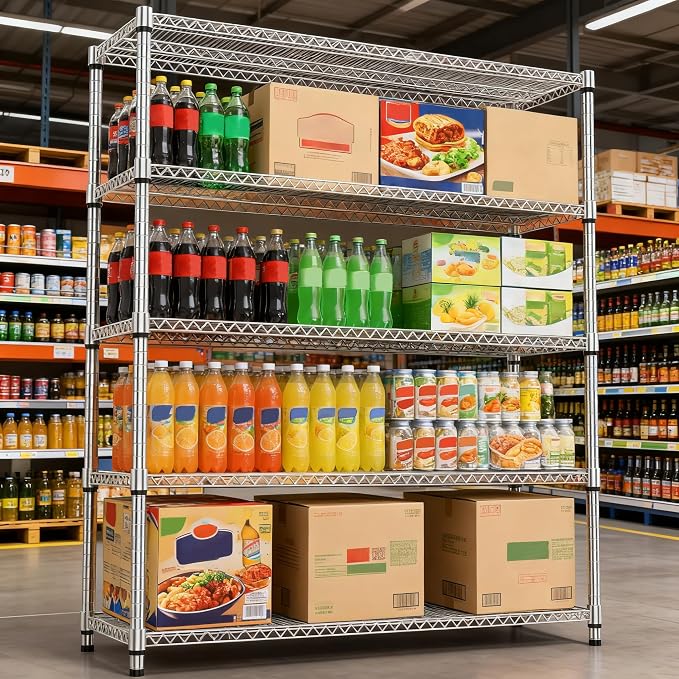 M MZG 5 Tiers Shelf 3300 lbs Steel Storage Shelving Utility Shelving Unit Steel Organizer Wire Rack for Home,Kitchen,Office,Garage Chrome 17.7" D x 59.1" W x 70.3" H
