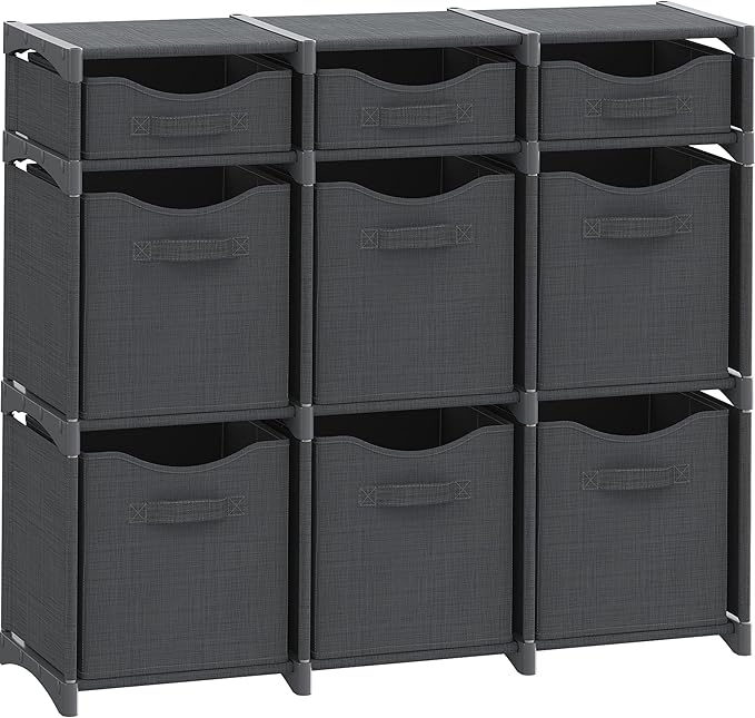 Cube Storage Organizer with 9 Storage Bins Included – Storage Cubes for Home Organization, Toy Storage, Office Storage, Living Room Storage, and General Storage Solution (Dark Grey)