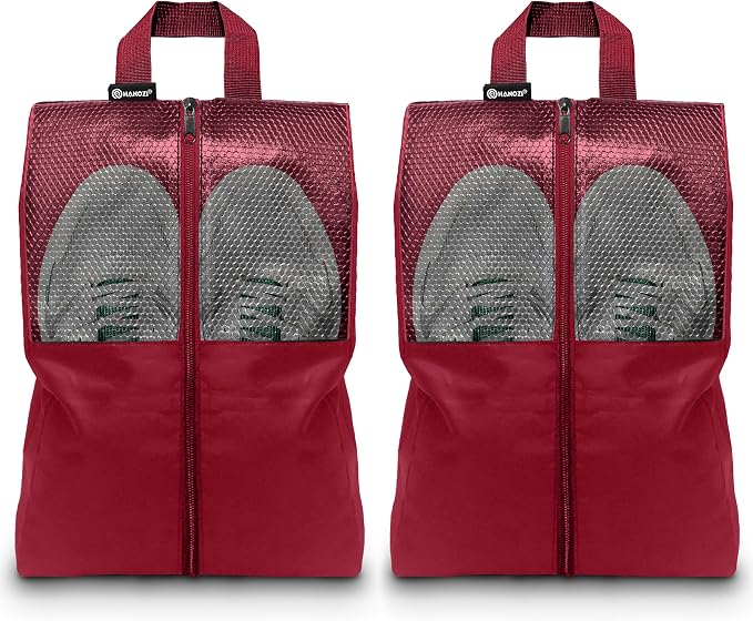 Shoe Bags For Travel, Used As For Storage or Shoe Travel Bag, Space Saving When Travelling With This Travel Shoe Bags For Packing, Featuring Waterproof Nylon Sneaker Bag. (Red, 2 Pack, Large)