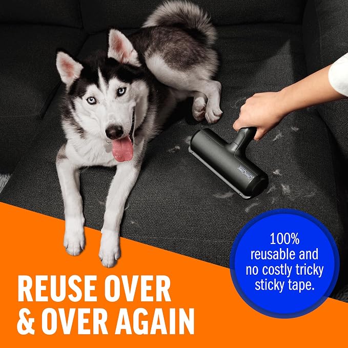 ChomChom Roller Pet Hair Remover – Original Size Reusable Lint Roller for Cat & Dog Hair on Furniture, Couch, Carpet, Car, Rugs & Bedding – Portable, Eco-Friendly (Black)