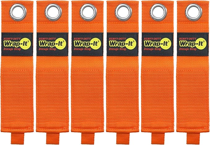 Heavy-Duty Wrap-It Storage Straps - 17-inch (6-Pack) Blaze Orange - Garage Organizer and Extension Cord Hanger for Garage Storage Ideas as an Electric Cord Holder with Garage Gadgets