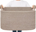 Goodpick Large Woven Storage Basket, 21.6" x 14.9" x 11.8" Blanket Basket for Living Room, Bedroom, Rectangle Rope Storage Organizer for Clothes, Toys, Brown