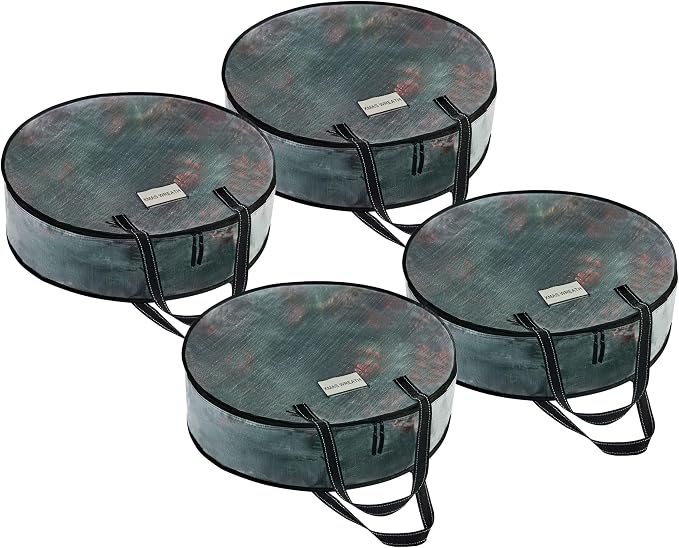 VENO 4 Pack Summer Wreath Storage Container, 36 Inch Clear Wreath Bag, Spring, Christmas Garland Decoration Organizers with Zipper and Durable Handles (Clear, 36"-4 Pack)