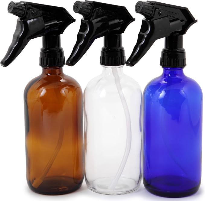 Vivaplex 16oz Assorted Colors Glass Bottles with Black Trigger Sprayers-3pk