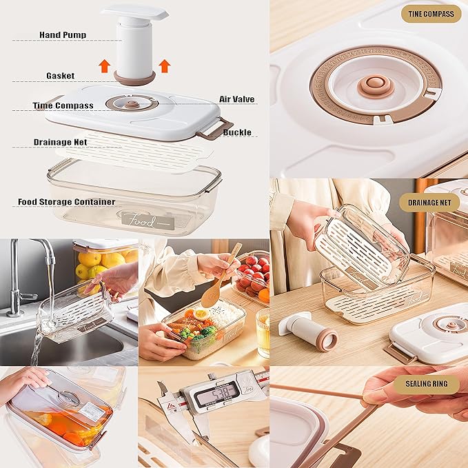 Vacuum Seal Containers - Marinade and Keep Food Fresh with Time Dial, BPA Free, Drainer, Microwave Friendly - 2 Piece Set (11.5Cups+19.5Cups)