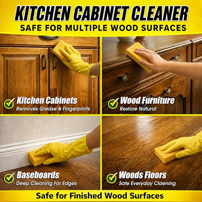 Kitchen Cabinet Cleaner, Wood Cabinet Degreaser & Furniture Cleaner, 2 Pack | 2-pack kitchen cabinet cleaner set with cleaning sponge for wood, painted and white cabinets; helps clean grease and grime.