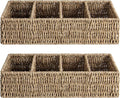 StorageWorks Small Wicker Basket for Organizing with 4-Section, Natural Seagrass Storage Baskets with Dividers for Pantry Shelves, 2-Pack