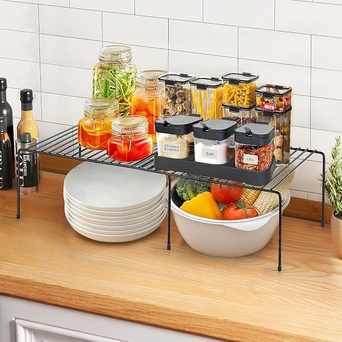 Ravinte 1 Pack Expandable Freezer Shelf Organizer, Black Kitchen Storage | Rustproof Metal Wire, Adjustable Width, Fridge, Pantry, Cupboard, Countertop, Easy Install, No Tools Needed, Space Saving