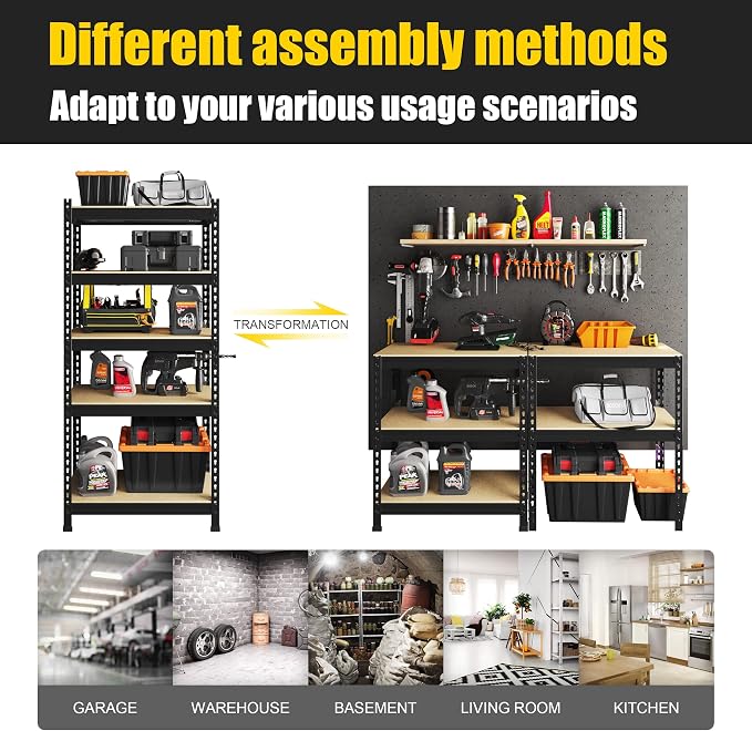 PrimeZone Storage Shelves 5 Tier Adjustable Garage Storage Shelving, Heavy Duty Metal Storage Utility Rack Organizer Shelf Unit for Warehouse Pantry Closet Kitchen Basement, 28" x 12" x 59", Black