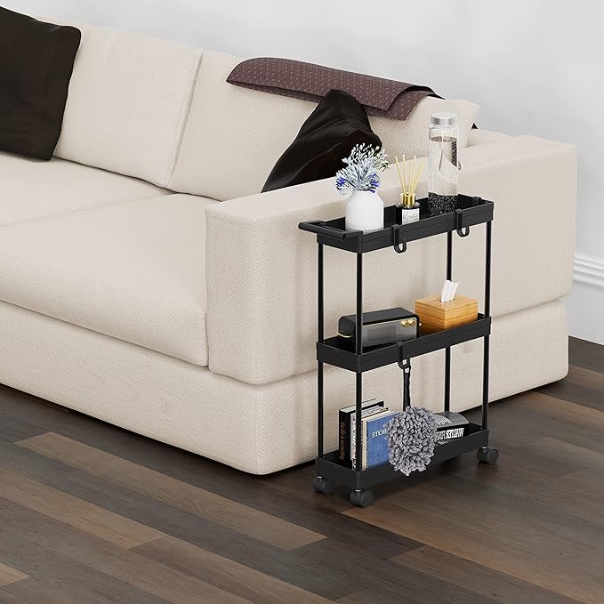 Simple Houseware 3-Tier Slim Rolling Cart w/Handle 5.5" Wx27.5 H, Black | Storage Cart for Narrow Space (5.5-Inch Wide) Kitchen, Bathroom, Laundry Room