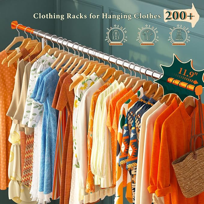 Raybee Heavy Duty Clothes Rack, 530LBS Capacity, Space-Saving Storage | 75"W Extendable Rod, Height Adjustable, Bottom Shelf, 360° Lockable Wheels, Collapsible Design, 5-Minute Tool-free Assembly