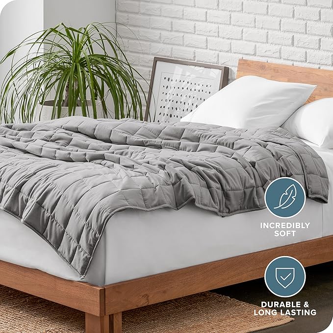 Bare Home Weighted Blanket All-Natural 100% Cotton with Nontoxic Glass Beads 40"x60" 10lbs, Light Grey