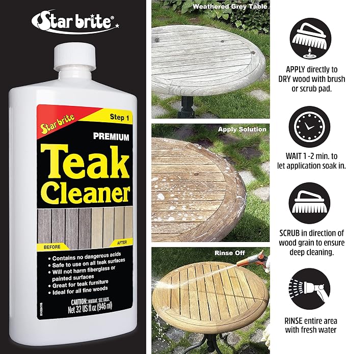 STAR BRITE Premium Teak Cleaner - Restore, Renew & Refresh Old Weathered Gray Teak Furniture & Other Fine Woods - Step 1-16 OZ (081416)