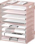 DALTACK 9-Tier Paper Organizer for Desk, Mesh Letter Tray Desk Organizer with Handles, Space-Saving File Organizer for Office Home School, Pink