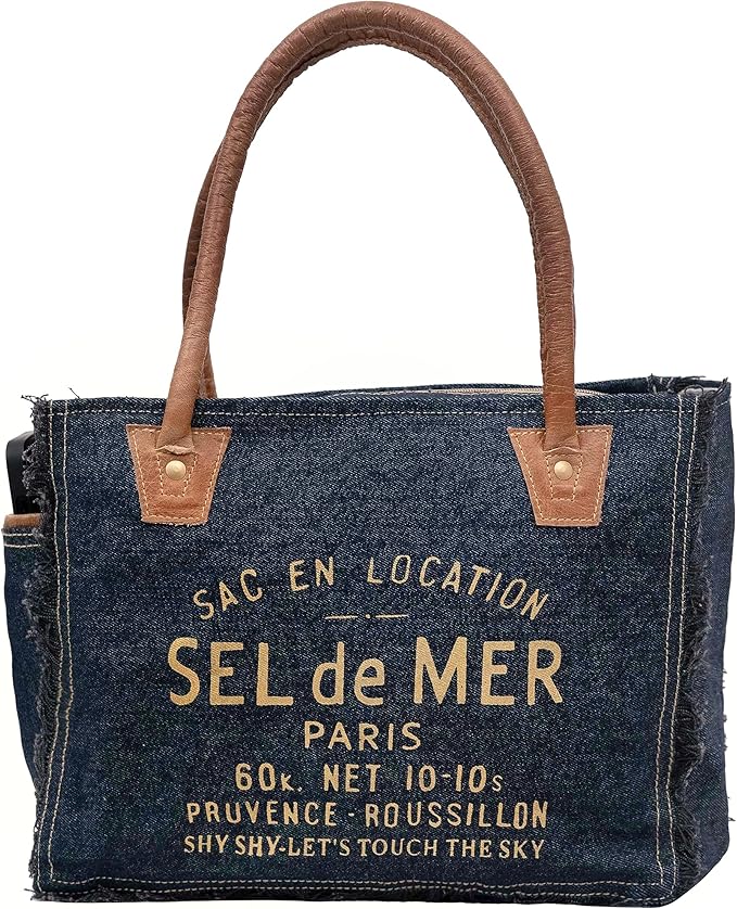 Shy Shy Bags Sel De Mer Canvas & Cowhide Tote Bag - Upcycled Radiant Leather Hand Bag