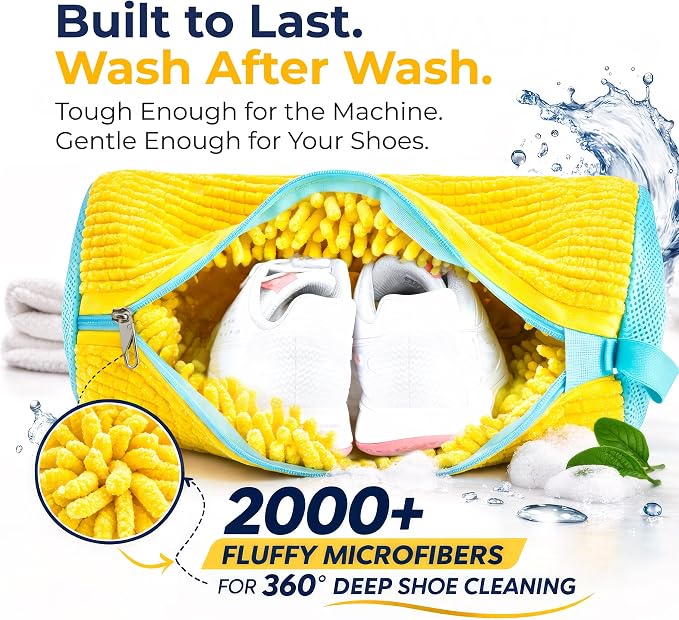 Shoe Washing Machine Bag (2 Pack) – 360° Thick Protection, Highly Durable Mesh Sneaker Washer w/Zipper Lock & Side Pockets – Deep Cleaning Sneaker Laundry Bag for Spotless Shoes