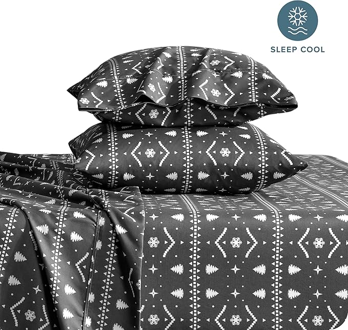 Bare Home Queen - Christmas Sheet Set - Luxury 1800 Ultra - Double Brushed Soft Microfiber - Deep Pockets - Easy Fit - 4 Piece Set - Holiday Bed Sheets (Queen, Winter Alpine)