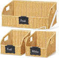 Pantry Organizers and Storage Basket for Organizing with Handles,Handwoven Large Wicker Baskets for Shelves - Waterproof Plastic Storage Bins, Boho Decorative, 3Pack, Natural